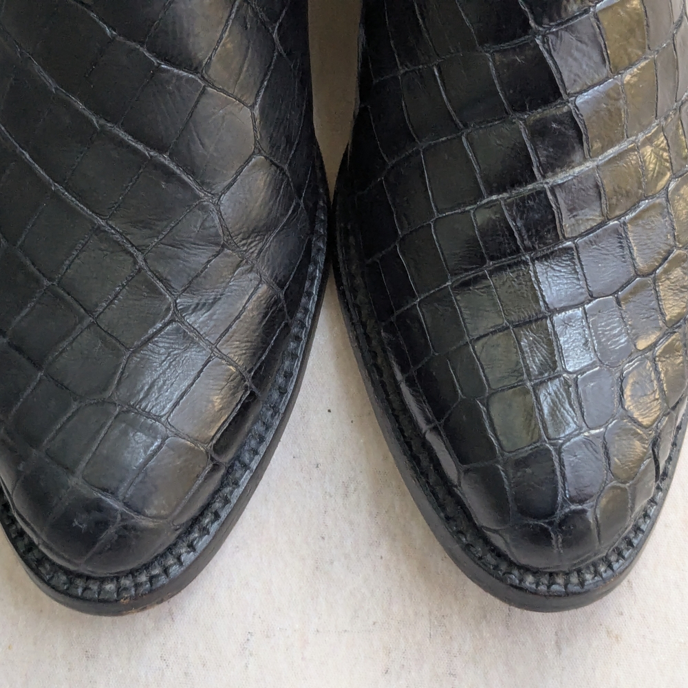 Black Leather Cowboy Boots Alligator Men 9 - Picture 2 of 14